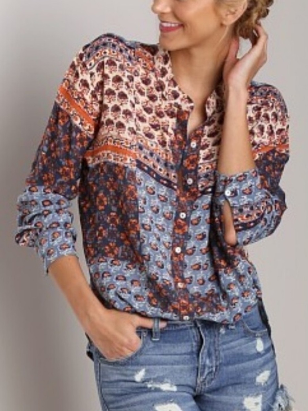 Free People Caravan Boho Button Up Top Size XS